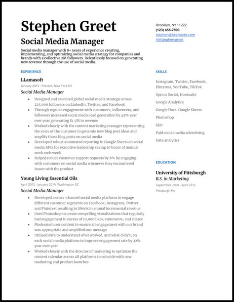 5 Social Media Manager Resume Examples for 2021 Marketing Resume ...