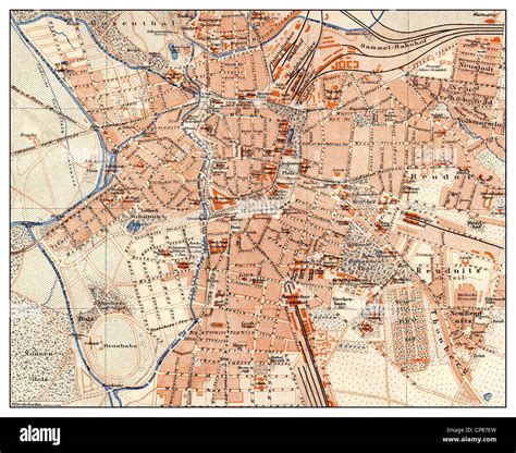 Historic map of Leipzig, Germany, 19th Century, Historische ...