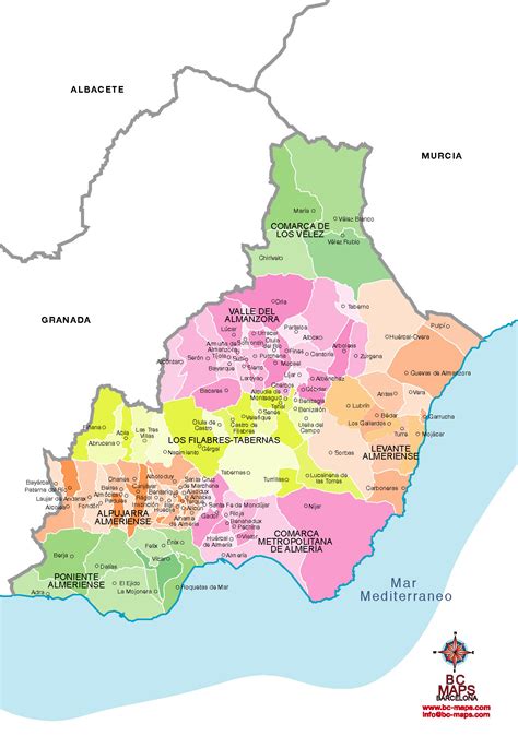 Municipios de Almeria mapa vectorial illustrator eps