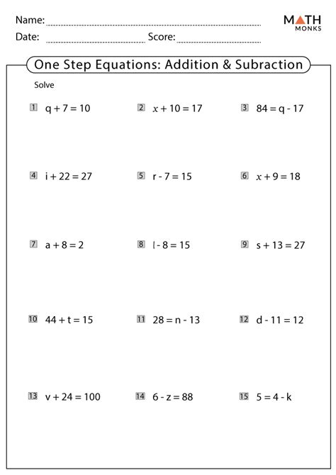 One Step Equations worksheets: Practice and Master Solving Linear Equations