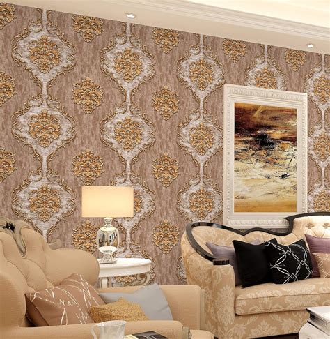 KONARK DESIGNER WALLPAPERS Modern Damask Design Wallpaper in Golden ...