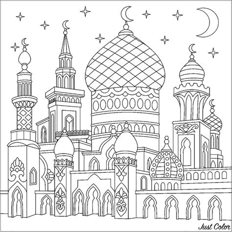 Turkish mosque, crescent moons, twinkling stars. | Coloring pages ...