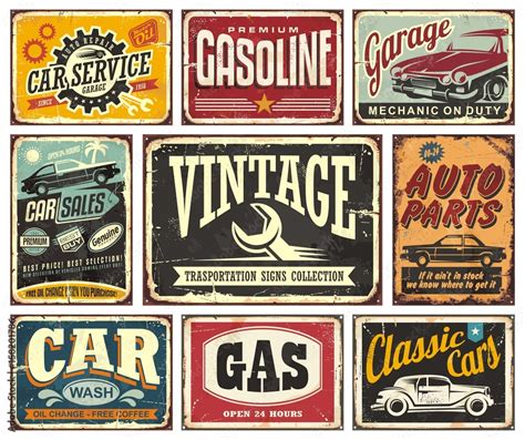 Vintage transportation signs collection for car service Stock Vector ...