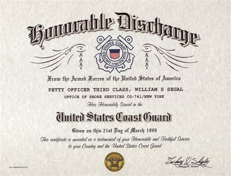 U.S. Coast Guard Honorable Discharge Certificate