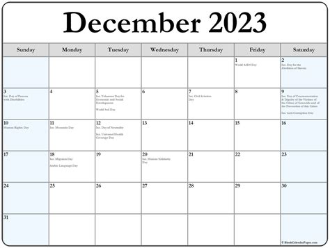 December 2023 with holidays calendar