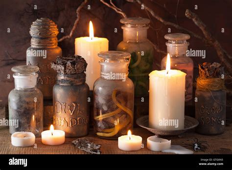 witch apothecary jars magic potions halloween decoration Stock Photo ...