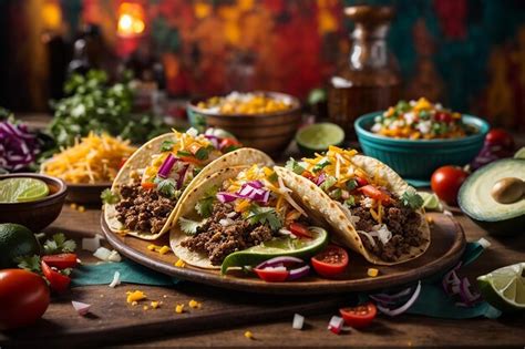 Premium AI Image | mexican tacos with meat vegetables and cheese