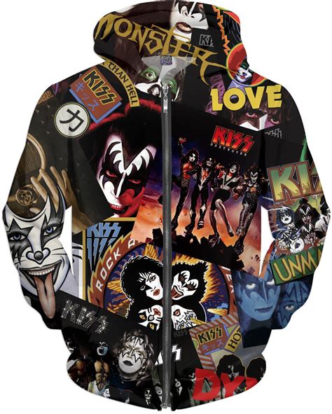 KISS Discography Allover Print Zip Hoodie | Zip hoodie, Kiss ...