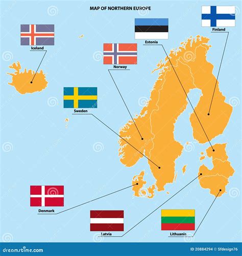 Map And Flags Of North Europe Stock Images - Image: 20884294