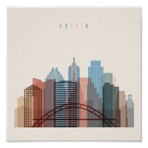 Austin, Texas | City Skyline Poster | Zazzle.com in 2020 | Austin ...