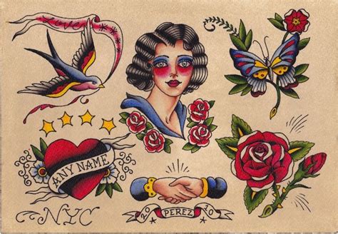 an old school tattoo design with roses and birds