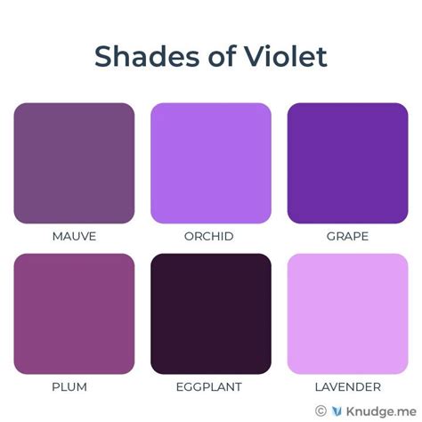 shades of violet with the names and colors