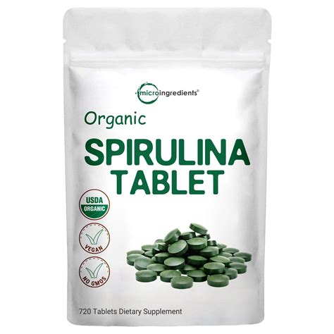 Certified Organic Spirulina Tablets, 3000 mg, 720 Tablets, Rich in ...