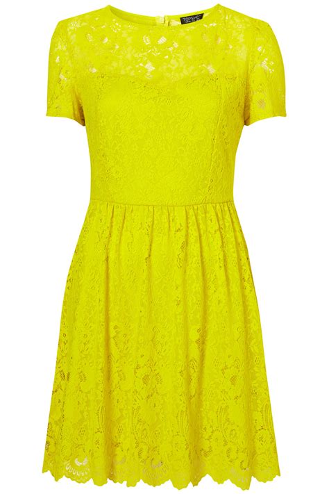 TOPSHOP Neon Lace Flippy Dress in Yellow - Lyst