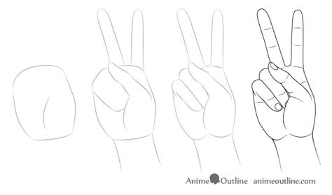 How to Draw Hand Poses Step by Step - AnimeOutline | Peace sign drawing ...