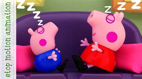 Peppa and George sleeping on sofa Peppa Pig toys stop motion animation ...