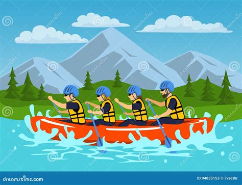 Rafting Group Silhouette Cartoon Vector | CartoonDealer.com #106167041