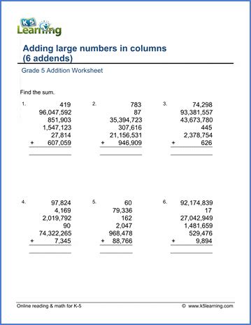 Column form addition practice worksheets | K5 Learning