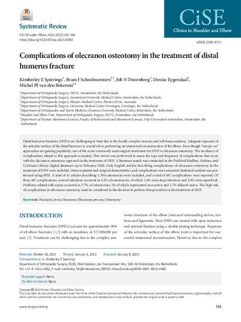 (PDF) Complications of olecranon osteotomy in the treatment of distal ...