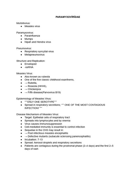 PARAMYXOVIRIDAE | PDF | Measles | Infection