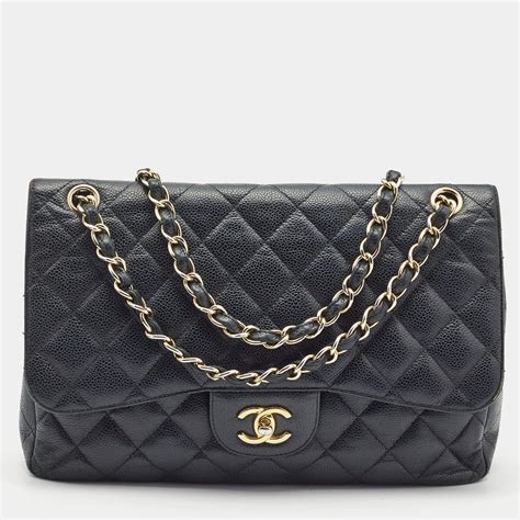 Chanel Black Quilted Caviar Leather Jumbo Classic Double Flap Bag ...