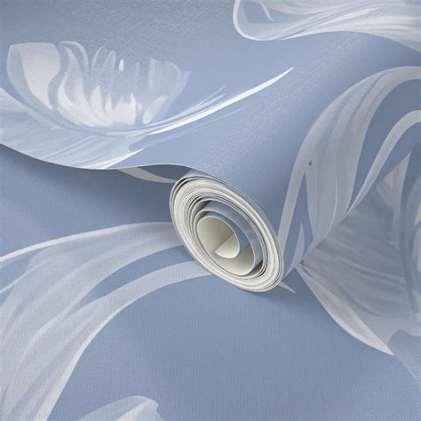 Gossamer Feathers on Wedgewood Blue Wallpaper | Spoonflower