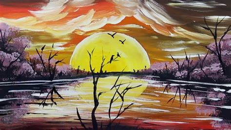 Sunset in the River | Acrylic Painting | Simple Landscape Painting ...