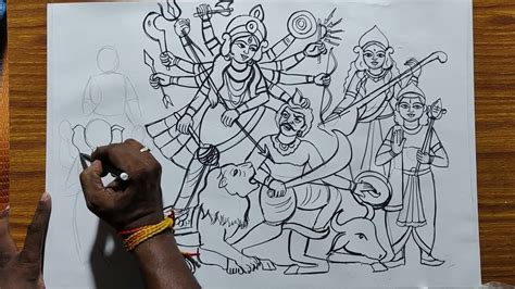 maa durga ful family drawing,easy line art maa durga ful family,durga ...