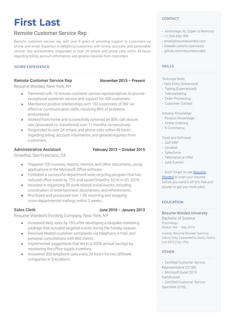 Remote Customer Service Rep Resume Examples for 2024 | Resume Worded