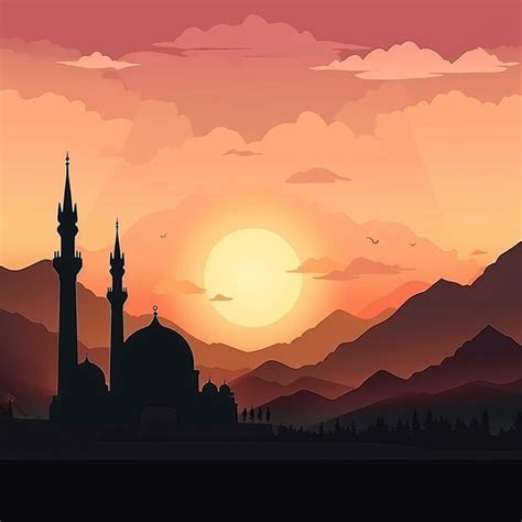 Premium AI Image | Mosque silhouette in sunset view with clouds and ...