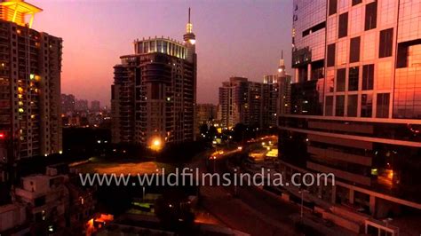 Aerial view of Gurgaon by night - YouTube