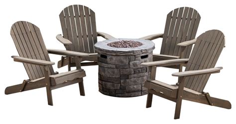 Black Adirondack Chairs Around Fire Pit / David Outdoor 5 Piece ...