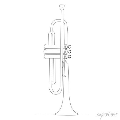 Musical trumpet one line drawing, outline, vector wall mural • murals ...