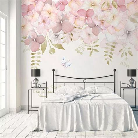 Watercolor Pink Flowers Wallpaper Wall Mural, Hanging Branch Floral ...