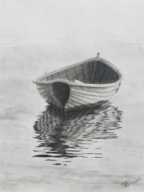 $90 Row boat reflections. Original art, graphite pencil drawing by ...