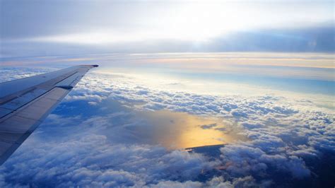 Download Wallpaper 1920x1080 Sky, Altitude, Clouds, Airplane, Wing ...