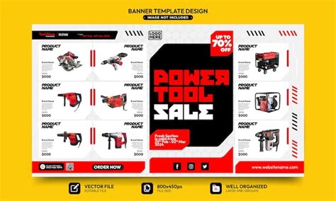 Premium Vector | Banner template design for hardware store product catalog