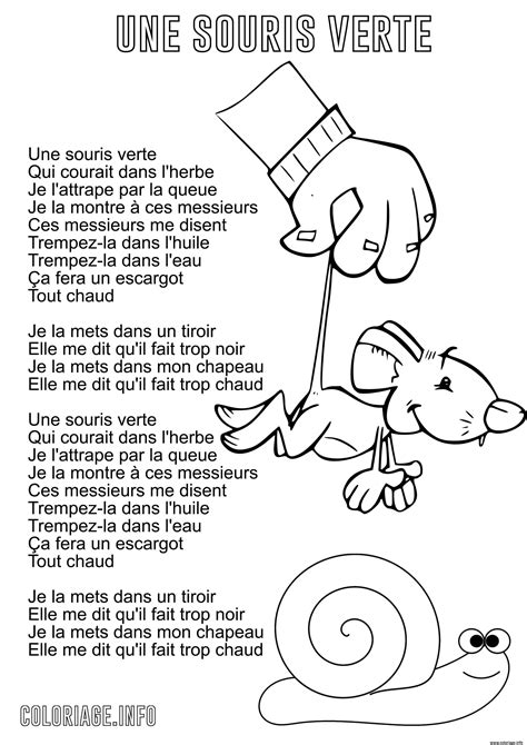 Coloriage une souris verte comptine enfant avec paroles - JeColorie.com