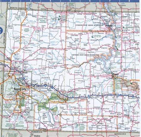 Map of South Dakota,Free highway road map SD with cities towns counties