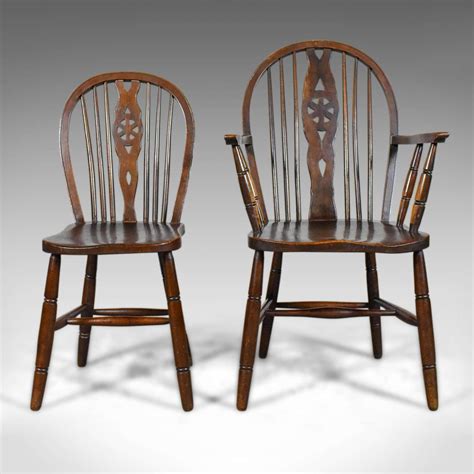 Set of Six, Antique, Dining Chairs, English, Hoop Back, Windsor ...