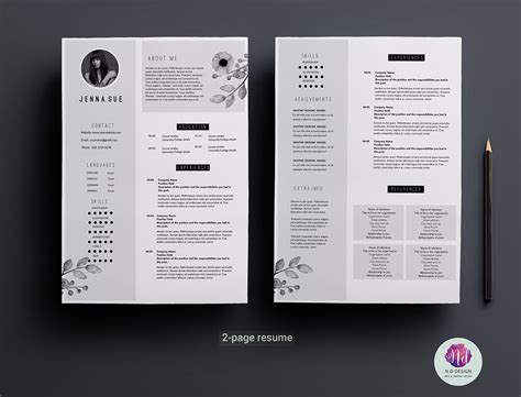 Modern 2-page resume template on Behance