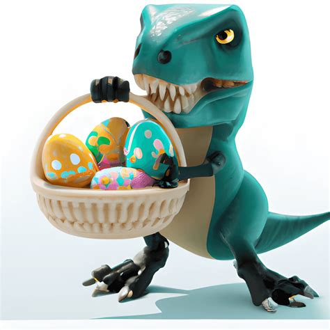 TRex Holding Basket of Easter Eggs · Creative Fabrica