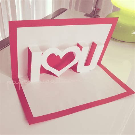 Pop up Valentines Card template I ♥ U - Paper Kawaii