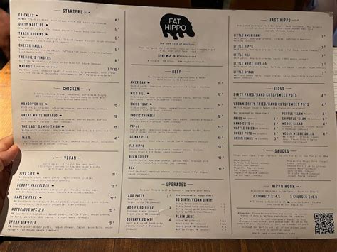 Menu at Fat Hippo Nottingham restaurant, Nottingham