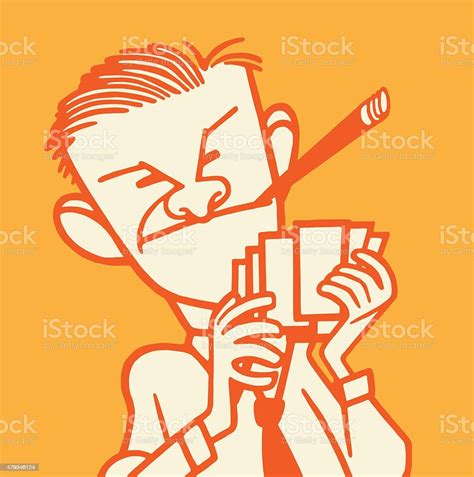 Man Smoking And Playing Cards Stock Illustration - Download Image Now ...