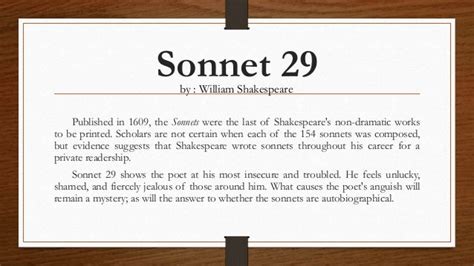 🎉 Sonnet 29 theme. What Is the Theme of Shakespeare's Sonnet 29?. 2019 ...