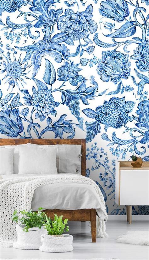 Royal Indigo White Wallpaper | Wallsauce US | Blue furniture, Cheap ...