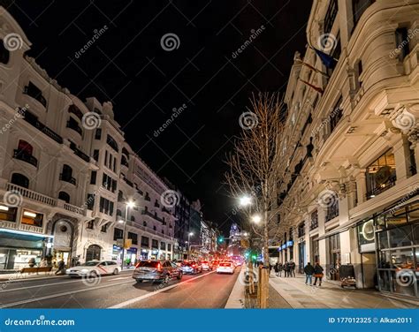 Gran Via Boulevard in Downtown Madrid at Night Editorial Image - Image ...