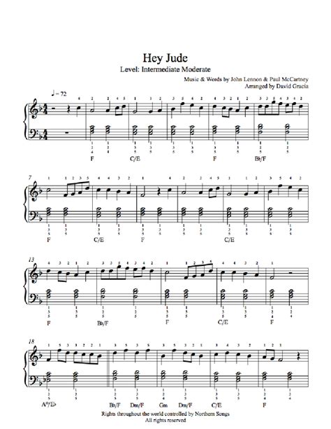 Hey Jude by The Beatles Piano Sheet Music | Intermediate Level