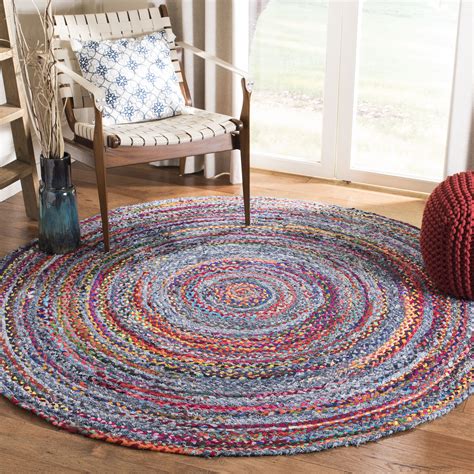 SAFAVIEH Braided Jeanie Geometric Cotton Area Rug, Blue/Red, 5' x 5 ...